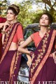 Art Silk Saree in Purple with Embroidered