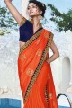 Saree in Orange Art Silk with Embroidered