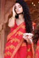 Art Silk Embroidered Crimson Red Saree with Blouse