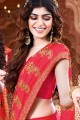 Art Silk Embroidered Crimson Red Saree with Blouse