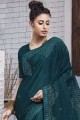 Chiffon Saree in Teal Blue with Embroidered