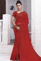 Exquisite Red Saree in Chiffon with Embroidered