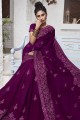 Contemporary Saree in Purple Chiffon with Embroidered