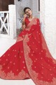 Chiffon Saree with Embroidered in Crimson Red