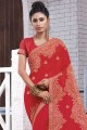 Chiffon Saree with Embroidered in Crimson Red