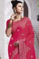 Embroidered Saree in Rani Pink Chiffon