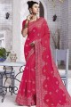 Embroidered Saree in Rani Pink Chiffon