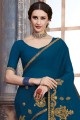 Georgette Embroidered Blue Saree with Blouse