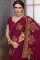 Embroidered Saree in Magenta Pink Georgette