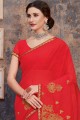 Crimson Red Georgette Embroidered Saree with Blouse