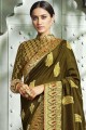 Embroidered Art Silk Saree in Olive Green with Blouse