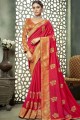 Art Silk Saree with Embroidered in Rani Pink