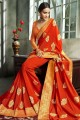 Alluring Art Silk Embroidered Orange Saree with Blouse