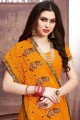 Musturd Yellow Georgette Saree with Embroidered