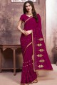 Embroidered Georgette Magenta Pink Saree Blouse