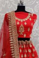 Red Satin and silk Bridal Lehenga Choli