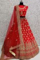 Red Satin and silk Bridal Lehenga Choli