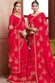 Chiffon Embroidered Crimson Red Saree with Blouse