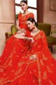 Chiffon Saree with Embroidered in Orange