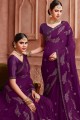 Latest Ethnic Saree in Purple Chiffon with Embroidered