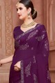 Latest Ethnic Saree in Purple Chiffon with Embroidered