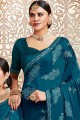 Chiffon Blue Saree in Embroidered