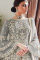 Grey Palazzo Suit with Net