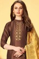 Brown Art Silk Churidar Suit with Art Silk