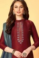 Maroon Art Silk Churidar Suit with Art Silk