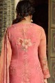 Pink Straight Pant Suit in Georgette with Georgette