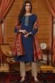 Blue Cotton Straight Pant Palazzo Suit in Cotton