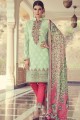 Light Green Georgette Straight Pant Suit in Jacquard