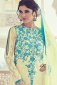 Jacquard Georgette Light Yellow Straight Pant Suit with dupatta