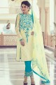 Jacquard Georgette Light Yellow Straight Pant Suit with dupatta