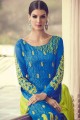 Georgette Jacquard Straight Pant Suit in Royal Blue