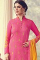 Jacquard Straight Pant Suit in Pink with Georgette