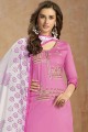 Cotton Straight Pant Suit in Pink with dupatta