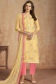 Yellow Cotton Straight Pant Straight Pant Suit with Cotton