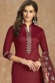 Cotton Straight Pant Suit with Cotton in Maroon
