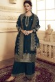 Prussian Blue Palazzo Suit in Silk with Satin