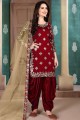 Art Silk Maroon Patiala Suit with dupatta
