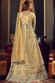 Net Anarkali Suit with Net in Light Yellow