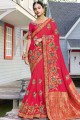 Embroidered Satin & Silk Party Wear Saree in Dark Pink with Blouse