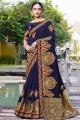 Navy Blue Satin & Silk Party Wear Saree with Embroidered