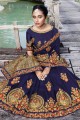 Navy Blue Satin & Silk Party Wear Saree with Embroidered