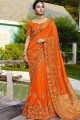 Satin & Silk Party Wear Saree in Orange with Embroidered
