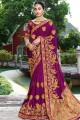 Bright Purple Satin & Silk Embroidered Party Wear Saree with Blouse