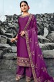Purple Satin Georgette Palazzo Suit with Satin Georgette