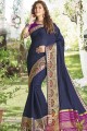 Khadi & Silk Weaving Navy Blue South Indian Saree with Blouse