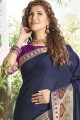 Khadi & Silk Weaving Navy Blue South Indian Saree with Blouse